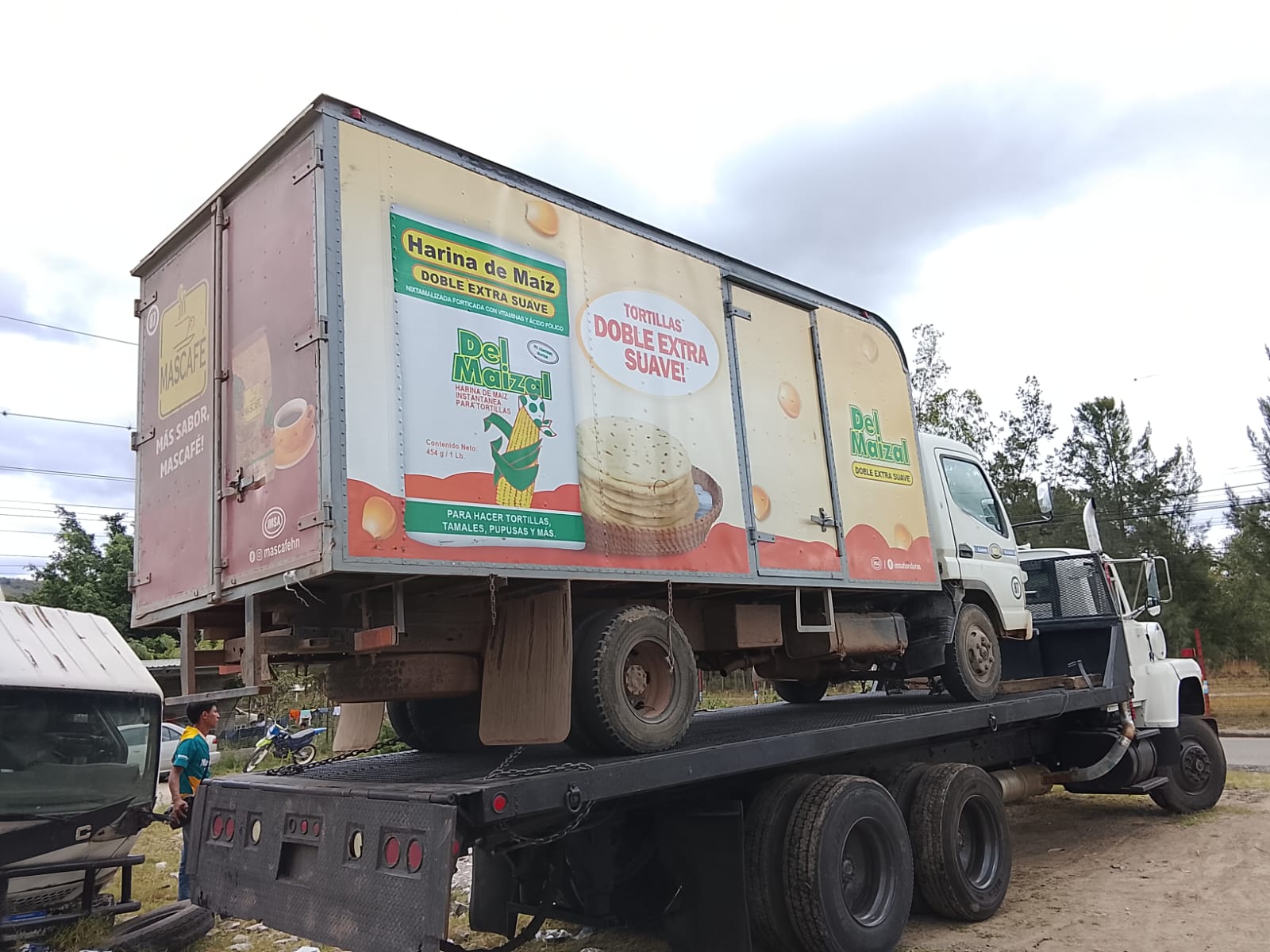 Camión de reparto trasladado en plataforma